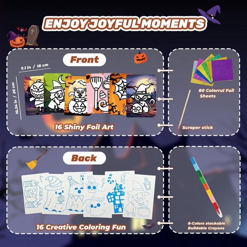 NaTuGi Foil Art Fun for Kids - Halloween Theme Arts and Crafts Kits，Kids Fun Art Supplies ，Creative Birthday Gift ，Travel Toys，Suitable for Girls and Boys Craftikit (Halloween) - Image 3